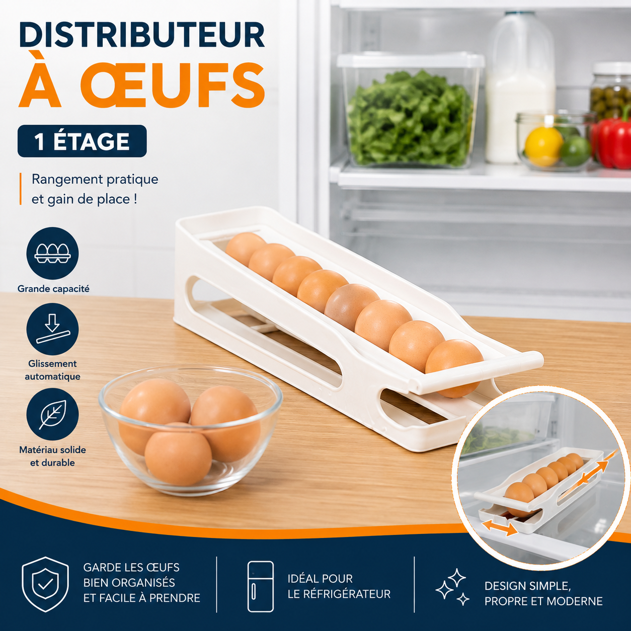 Distributeur à œufs 1 étage – Rangement pour réfrigérateur